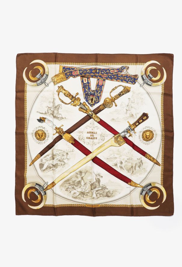 Hermès ‘Armes de Chasse’ Silk Carré 90 – Brown Border - 1