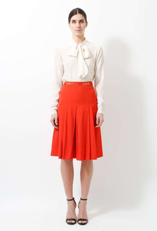 Céline 70s Orange Wool Pleated Skirt - 1