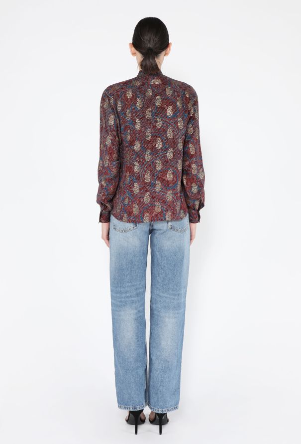 Saint Laurent Paisley Print Lamé Blouse, 1970s - 6