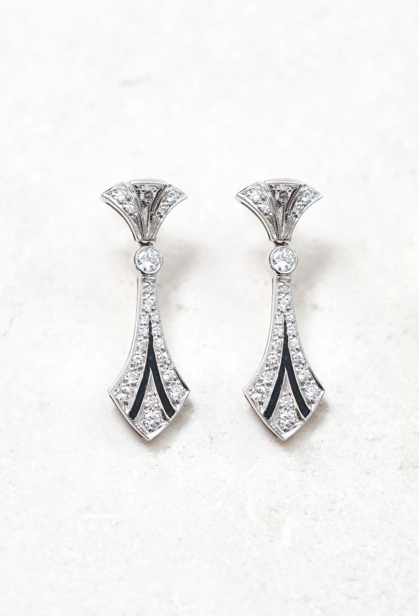 Vintage Fine Jewelry Art Deco 18k Gold & Diamond Pendant Earrings - 1