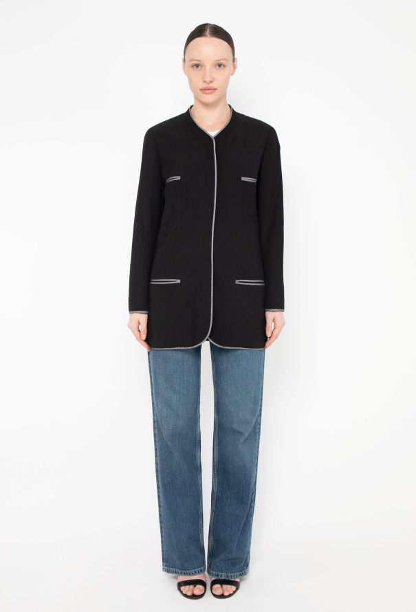 Chanel TIMELESS S/S 1996 Collarless Black Jacket - 3