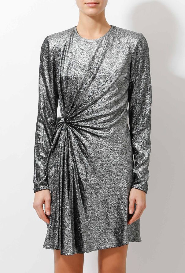 Saint Laurent 2018 Silver Lamè Draped Dress - 2