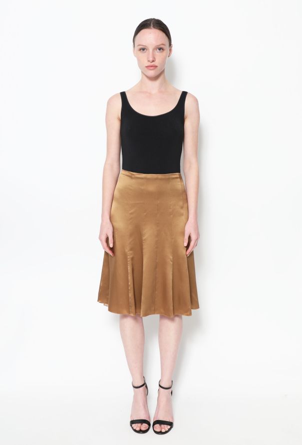 Chanel Brown satin midi Flared Silk Skirt - 1