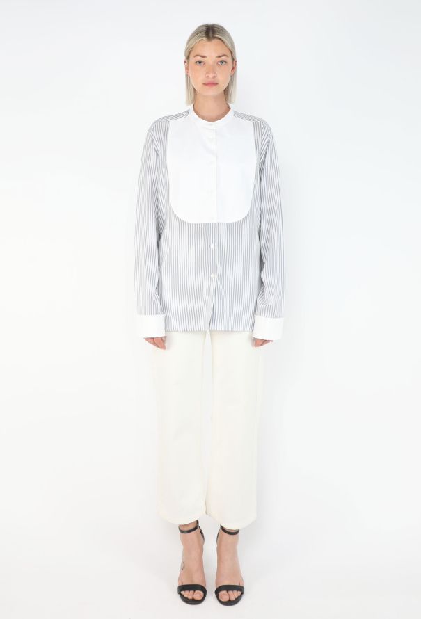 Loewe Silk Pinstripe Bib Shirt - 3