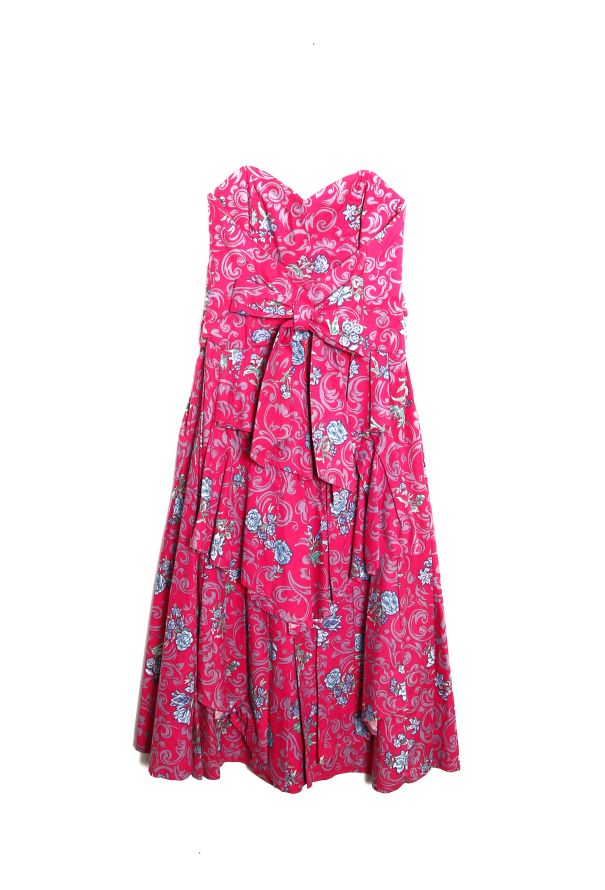 Laura Ashley '80s Floral Belted Cotton Bustier Dress - 8