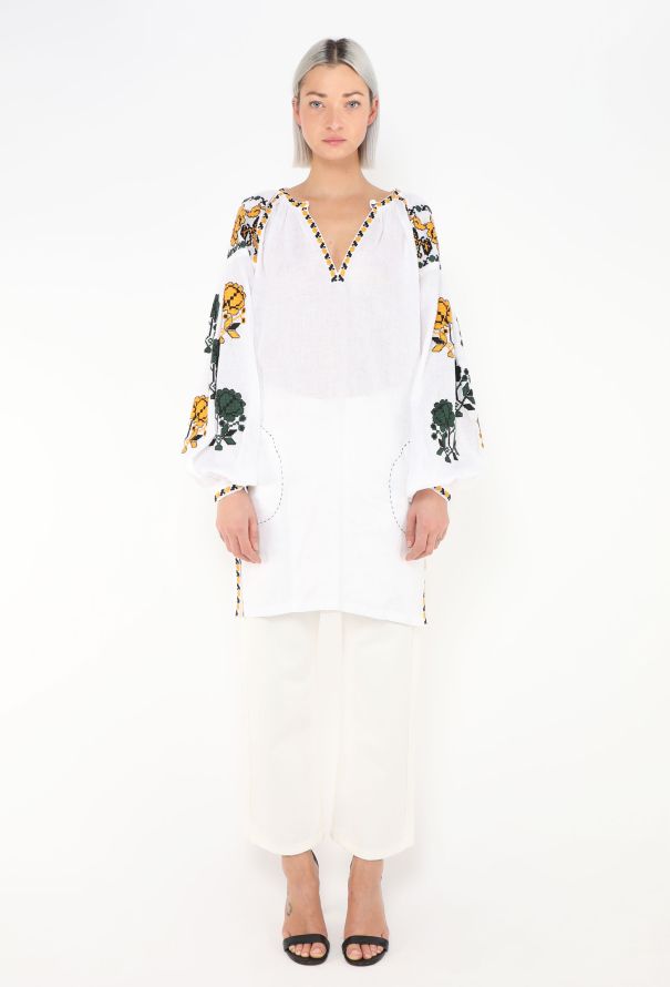 Vita Kin Embroidered White Linen Tunic Top - 2