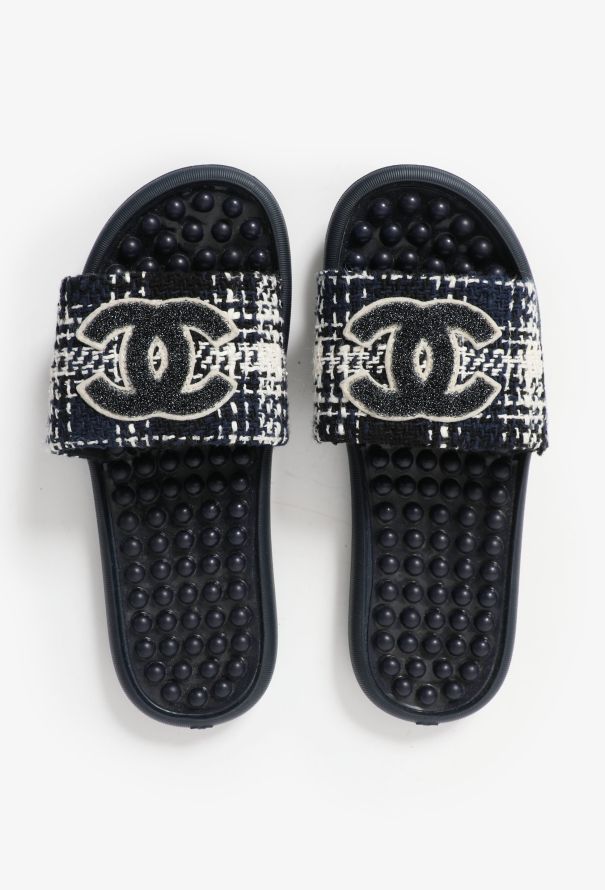 Chanel 2018 Tweed 'CC' Slides - 1