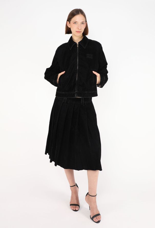Miu Miu Velvet Logo Pleated Skirt, 2024 - 6
