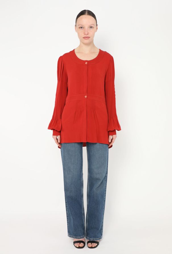 Chanel Bishop-Sleeve Silk Blouse - 2