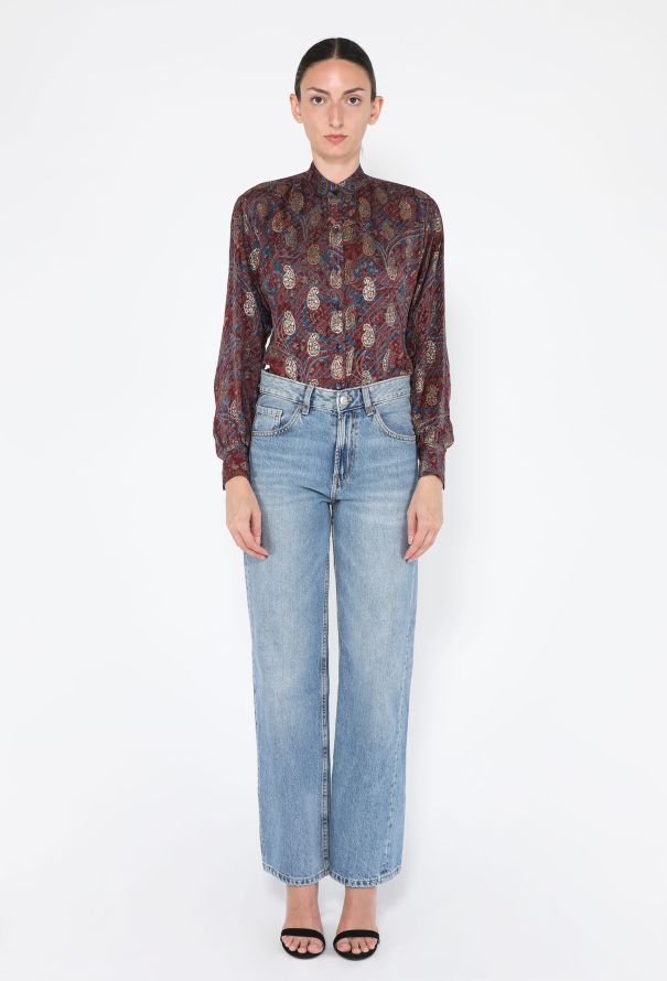 Saint Laurent Paisley Print Lamé Blouse, 1970s - 3