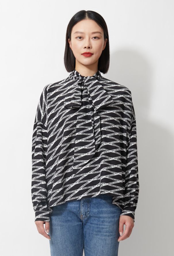 Balenciaga 2019 Logo Printed Lavallière Blouse - 1