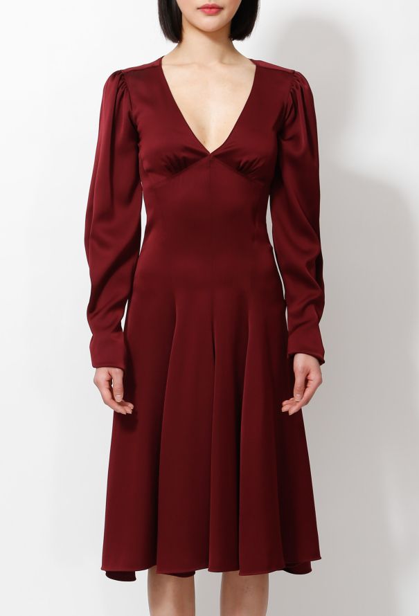Chloé 2019 Burgundy Satin Flared Dress - 2