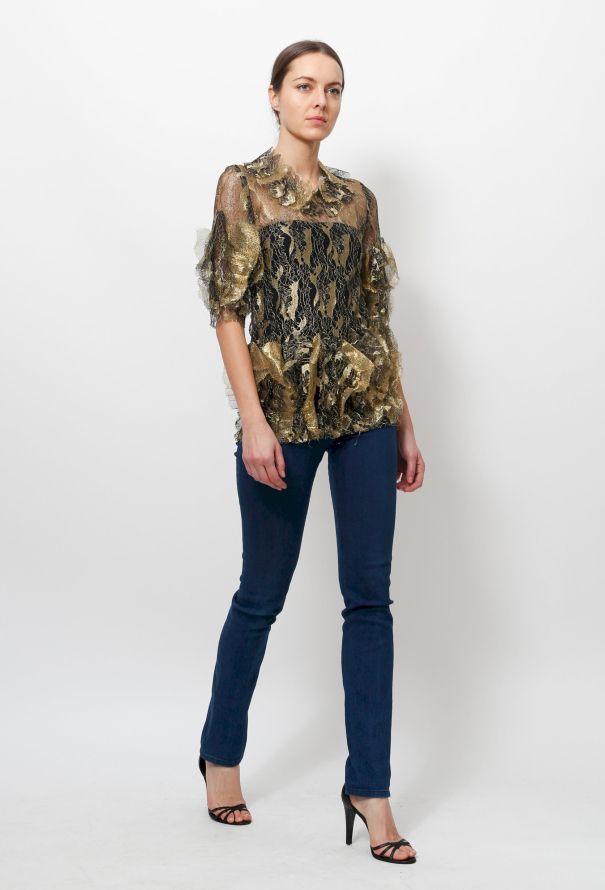 Rodarte Gold Lace Blouse - 3