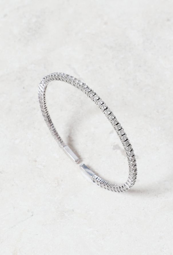 Vintage Fine Jewelry 18k White Gold Diamond Open Bangle - 1