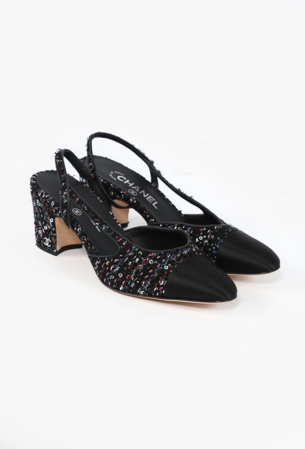 Chanel 2020 Sequin Tweed Slingback Heels - 3
