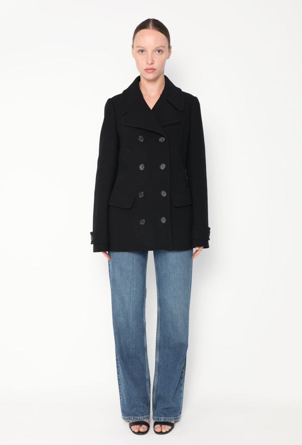 Prada Black Double-Breasted Wool Peacoat - 3
