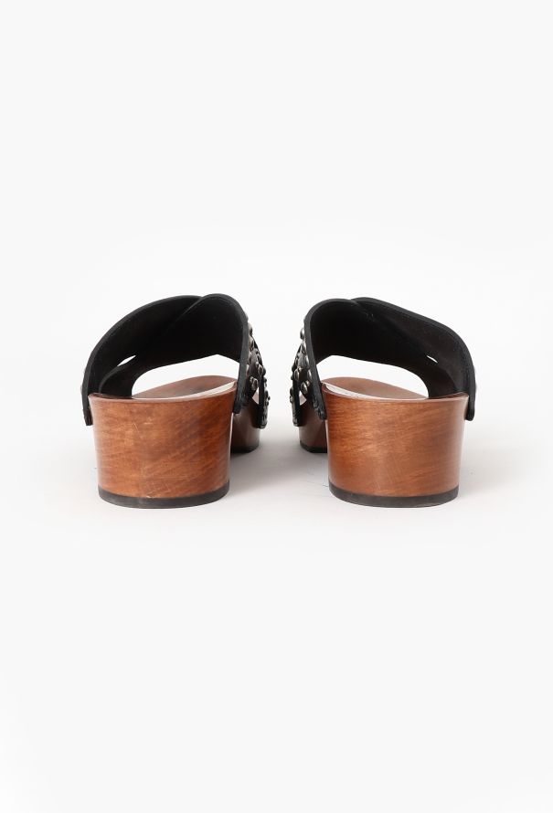 Saint Laurent Studded Leather Platform Clogs - 4