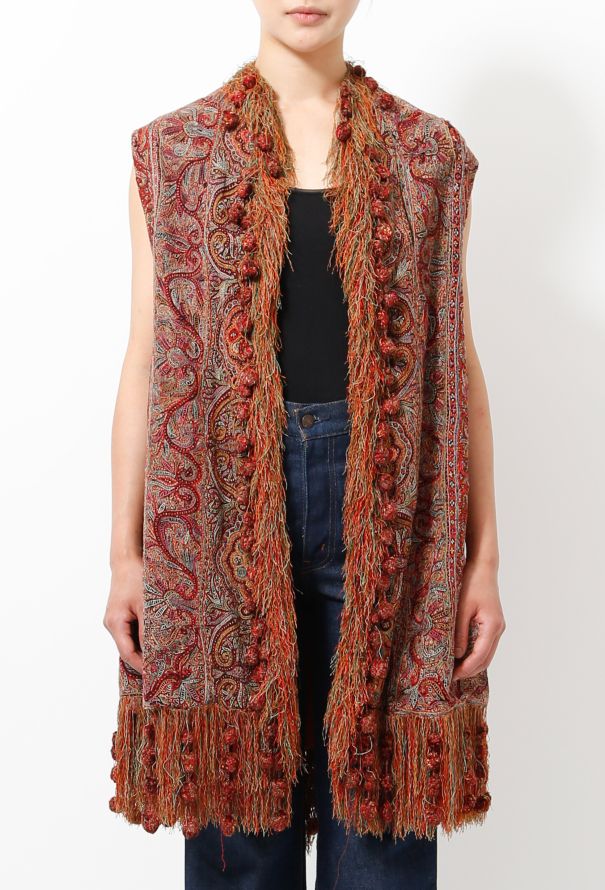 Vintage Paisley Embroidered Fringed Vest - 2