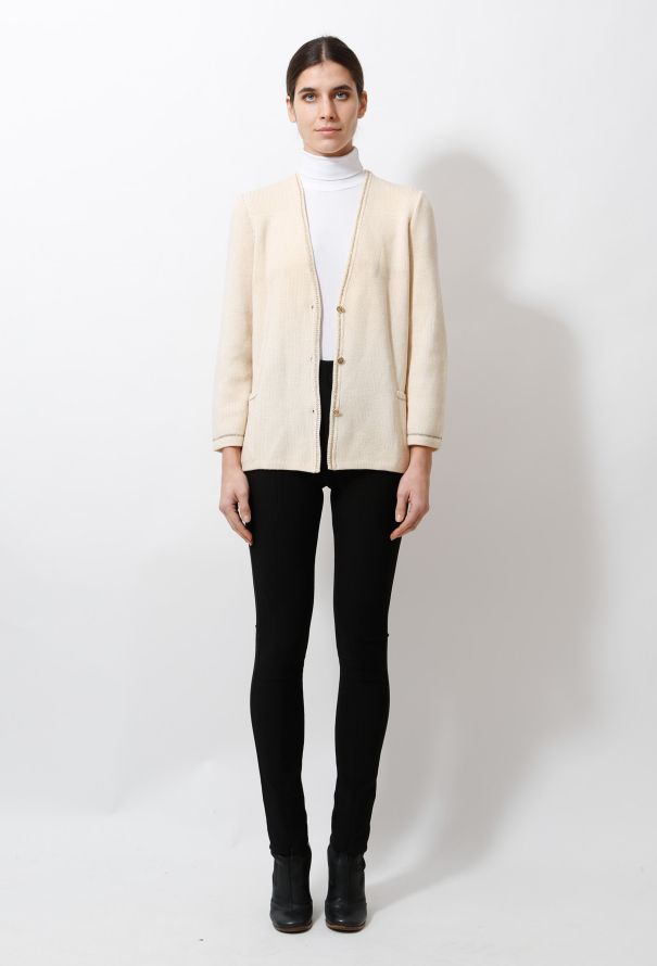 Ted Lapidus Metallic Trim Cream Cardigan - 2