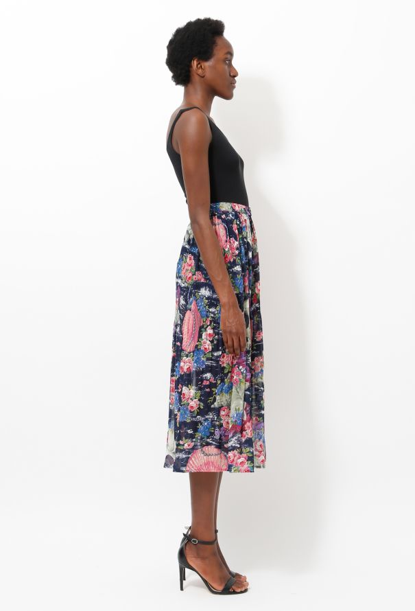 Kenzo '80s Pleated Flower Print Maxi Skirt - 3