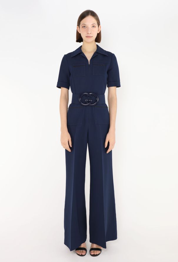 Gucci S/S 2018 Belted 'GG' Jumpsuit Navy - 1