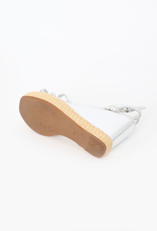 Prada Metallic Platform Wedge Espadrilles - 5
