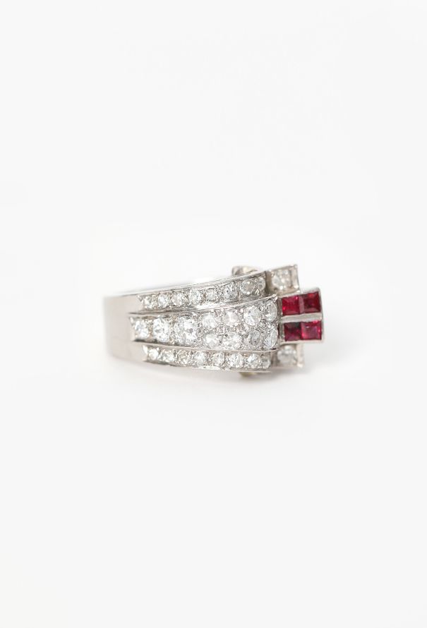 Vintage Fine Jewelry Art Déco Platinum, Ruby & Diamond Ring, 1950s - 3