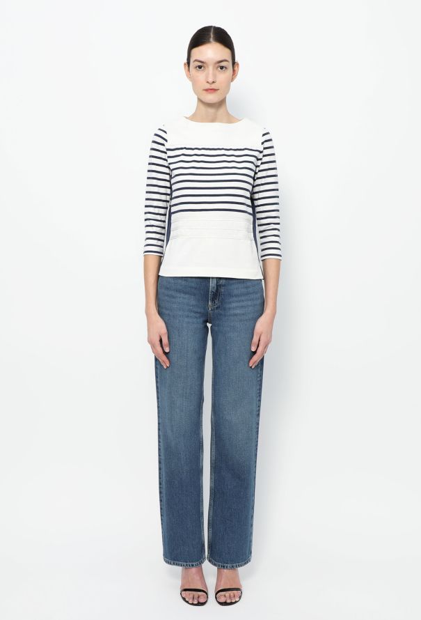 Céline Leather & Cotton Marinière Top - 2