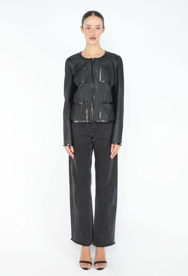 Chanel 2004 Snakeskin Trim Leather Jacket - 2