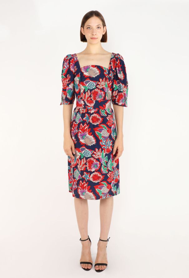 Saint Laurent Seashell Print Cotton Dress, 1980s - 3