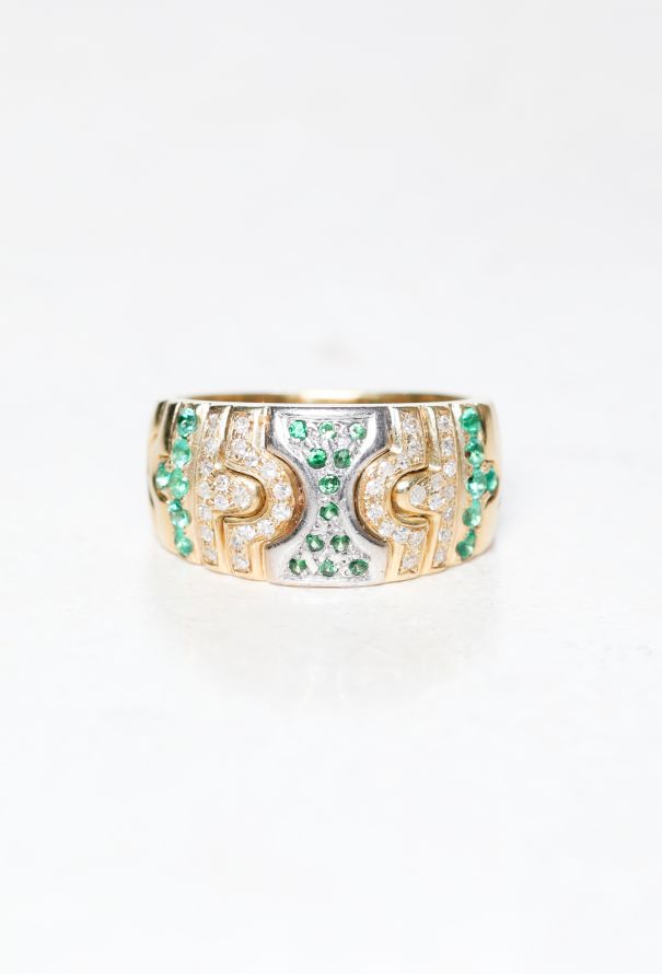 Vintage Fine Jewelry 18k Gold, Diamond, Emerald & Garnet Ring - 1