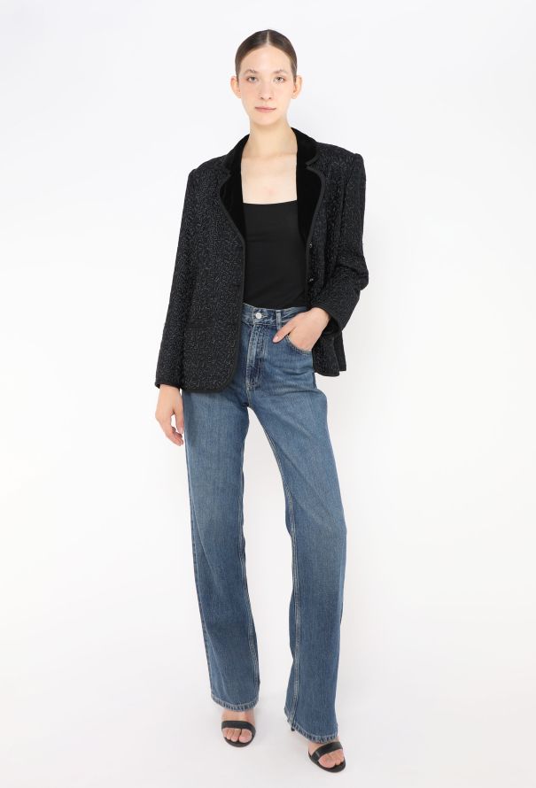 Saint Laurent '70s Velvet Trim Textured Blazer - 4
