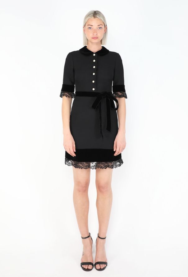 Gucci 2017 Black Silk Lace Pearl Dress - 1