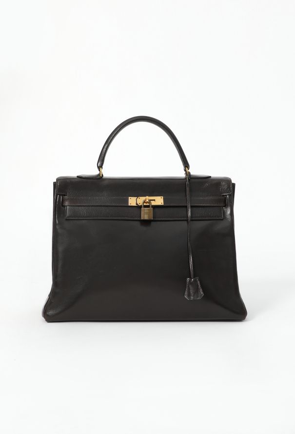 Hermès '70s Brown Box Kelly Retourné 35 - 1