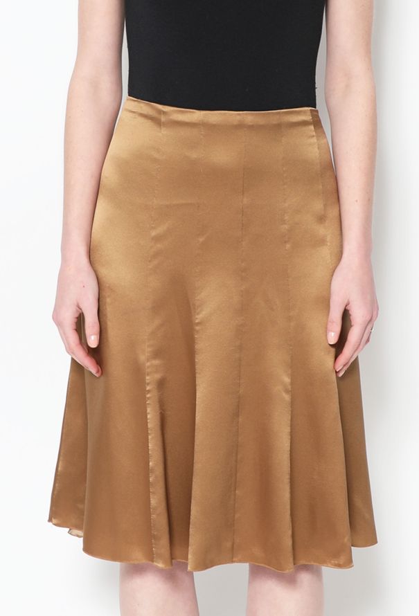 Chanel Brown satin midi Flared Silk Skirt - 2
