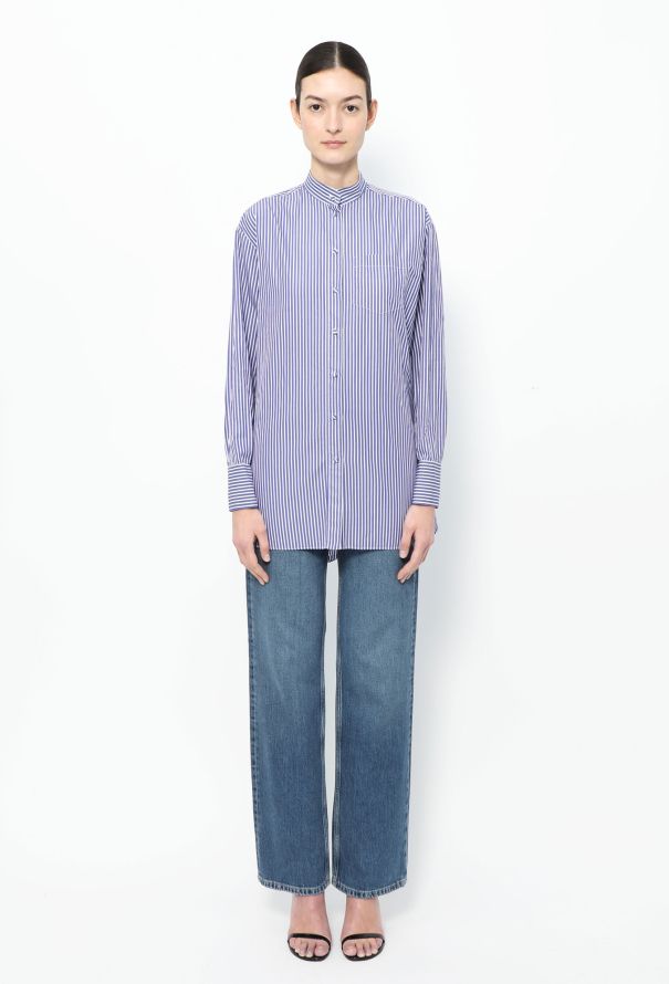 Valentino Collarless Striped Cotton Tunic - 2