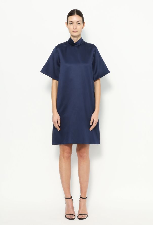 Céline Navy Silk Shift Dress with Elevated Collar – 2013 - 1
