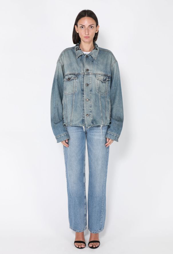 Balenciaga Distressed Logo Denim Jacket - 3