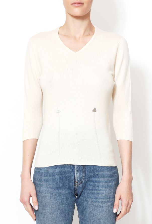 Chanel Cashmere Silk V-Neck Knit Sweater - 3
