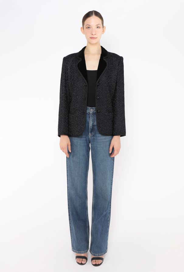 Saint Laurent '70s Velvet Trim Textured Blazer - 3