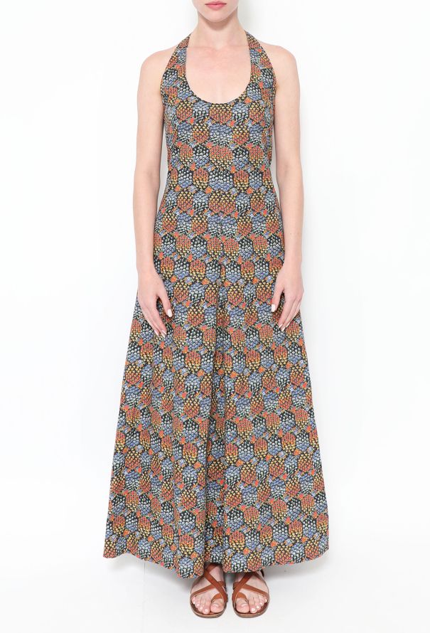 Exquisite Vintage Floral Cotton Halter Dress - 2