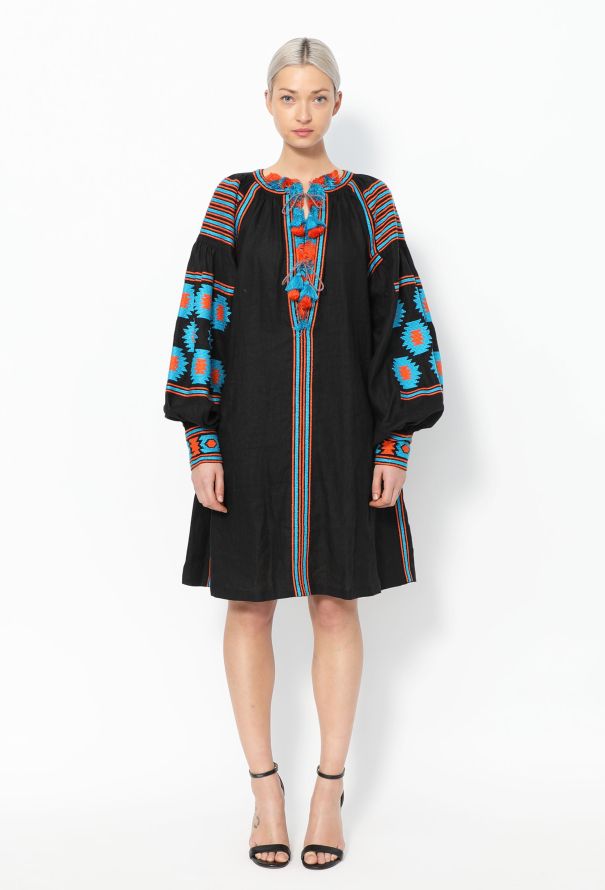 Vita Kin Embroidered Linen Tassel Tunic – Black Bicolor - 1