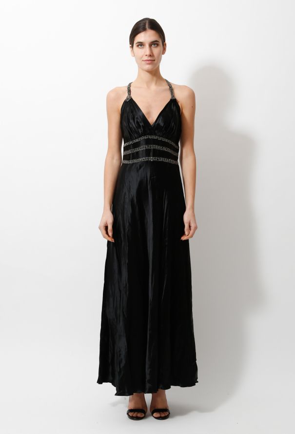 '40s Embroidered Halter Gown - 2