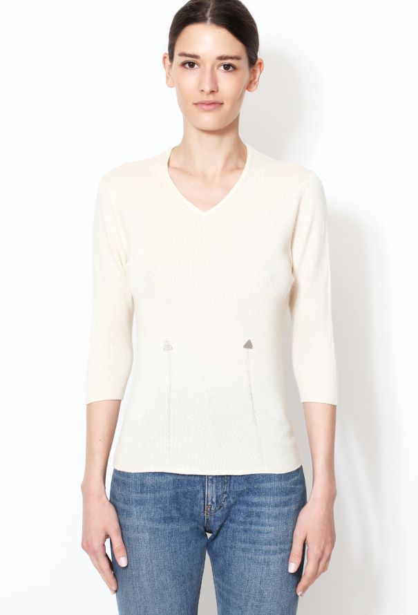 Chanel Cashmere Silk V-Neck Knit Sweater - 1