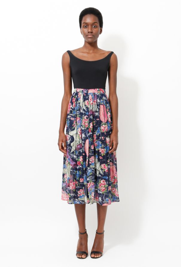 Kenzo '80s Pleated Flower Print Maxi Skirt - 1