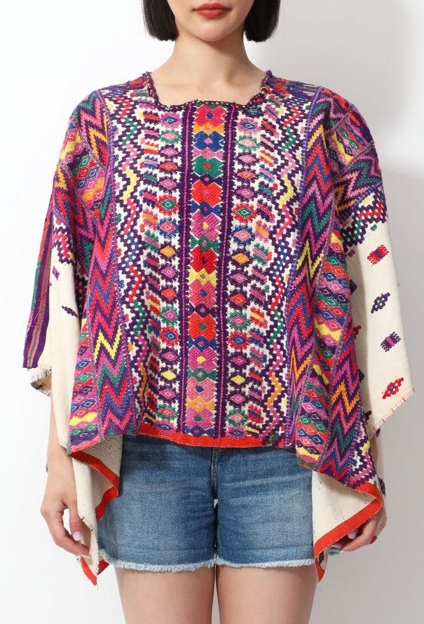 World Treasures Vintage Embroidered Mexican Poncho - 3