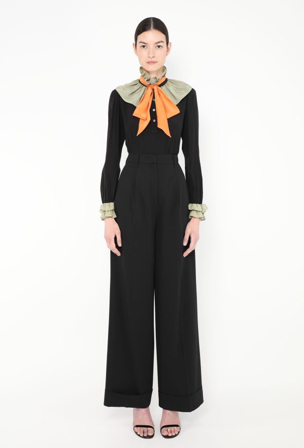 Saint Laurent '80s Ruffled Colorblock Lavallière Blouse - 5