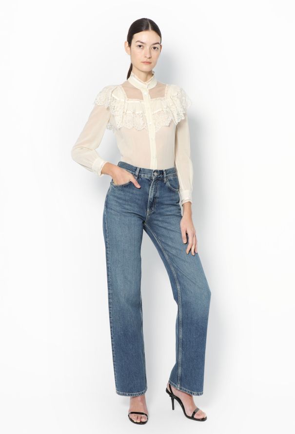 Saint Laurent Lace Ruffled Cotton Blouse - 2