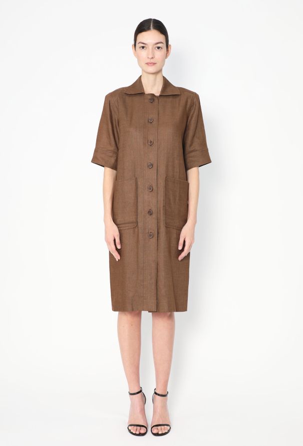 Saint Laurent F/W 1983 Brown Linen Tunic Dress - 3