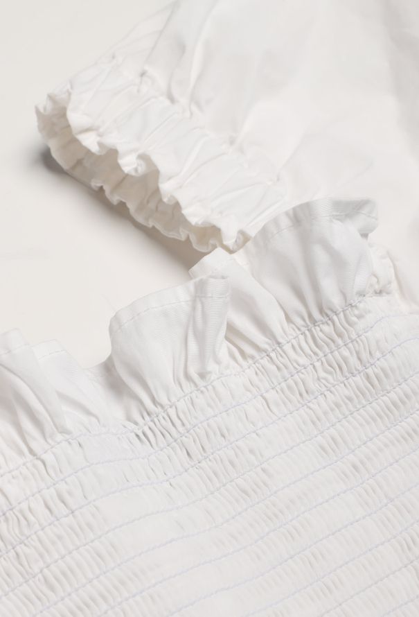 Molly Goddard White Ruched Cotton Peplum Top – Spring 2019 - 6